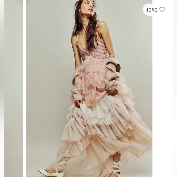 Free people LoveShackFancy Jude Crystal Embellished Tiered Tulle Babydoll Dress - Picture 3 of 8